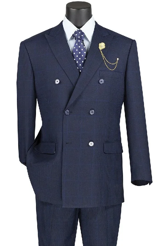 Navy Windowpane Double Breasted Suit