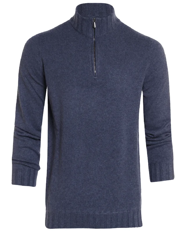 Blue Cashmere Quarter Zip Sweater