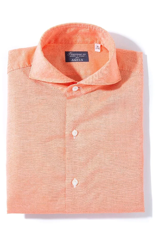 Andorra Carlo Riva Cotton Linen Shirt In Tangerine