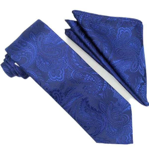 Navy Paisley Tie and Hanky Set