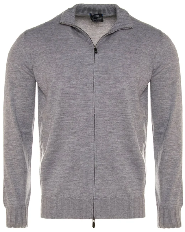 Grey Cashmere Full Zip Sweater