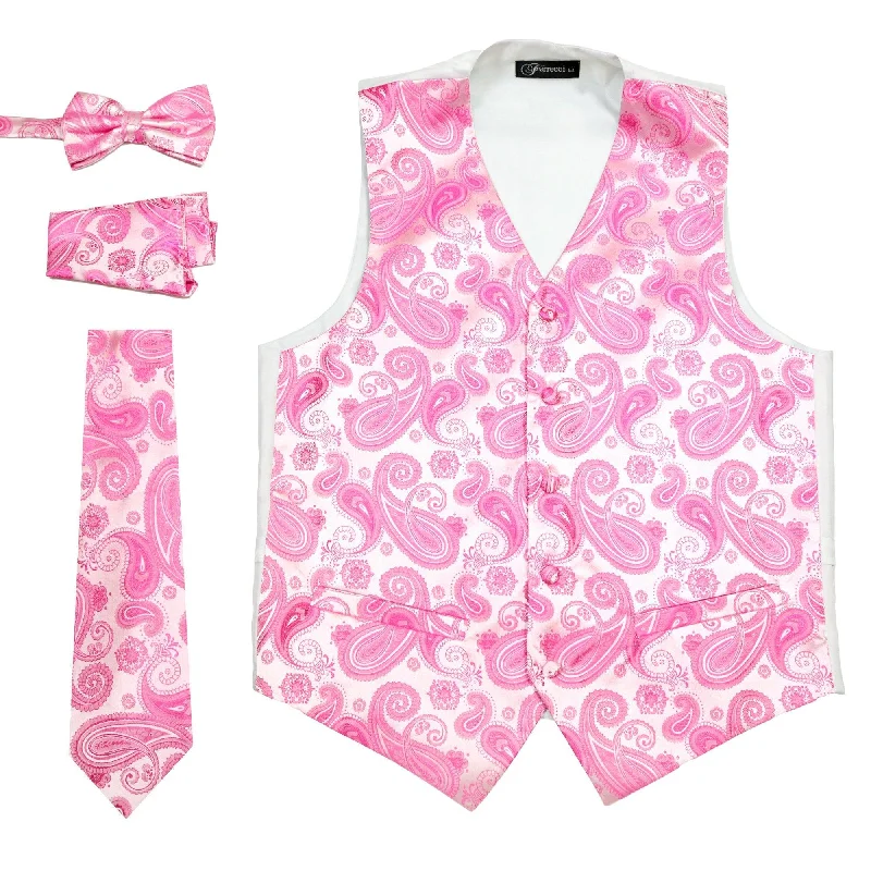 Ferrecci Mens Fuchsia Paisley Wedding Prom Grad Choir Band 4pc Vest Set