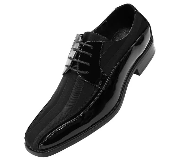 Men's Striped Satin and Matching Patent Upper Shoes Color Black