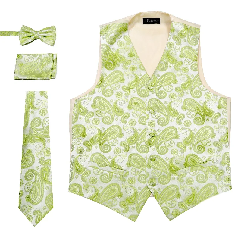 Ferrecci Mens Limon Green Paisley Wedding Prom Grad Choir Band 4pc Vest Set