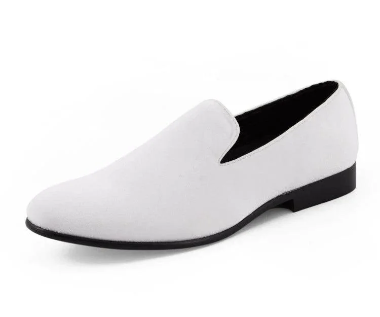 White Suede Smoking Slipper Shoes