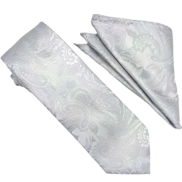 Silver Paisley Tie and Hanky Set