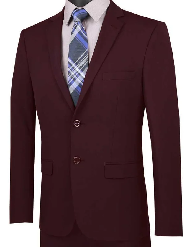 Ultra Slim Fit Stretch 2 Piece Suit Color Burgundy