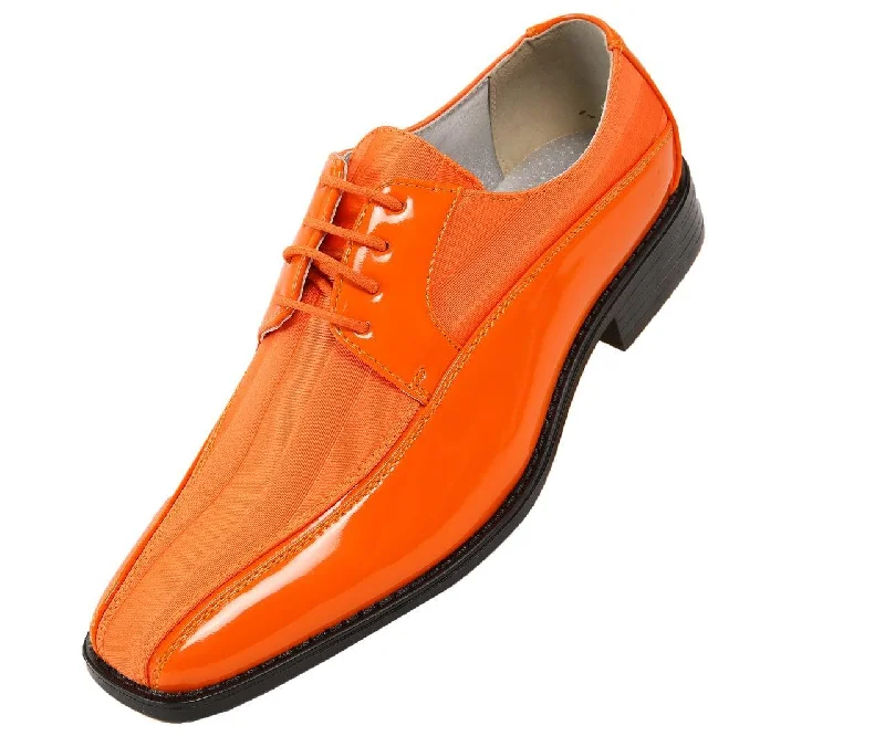 Men's Striped Satin and Matching Patent Upper Shoes Color Orange