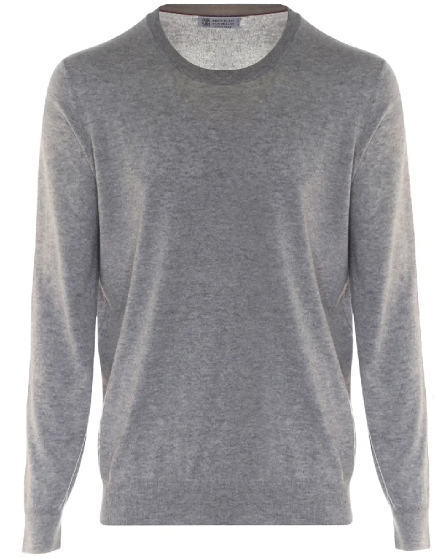 Grey Cashmere Crewneck Sweater