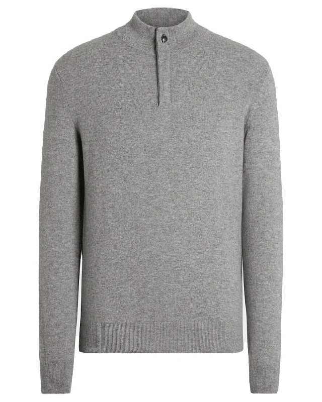 Grey Oasi Cashmere Zip Mock Sweater