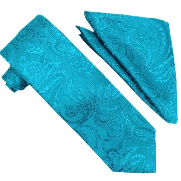 Teal Paisley Tie and Hanky Set