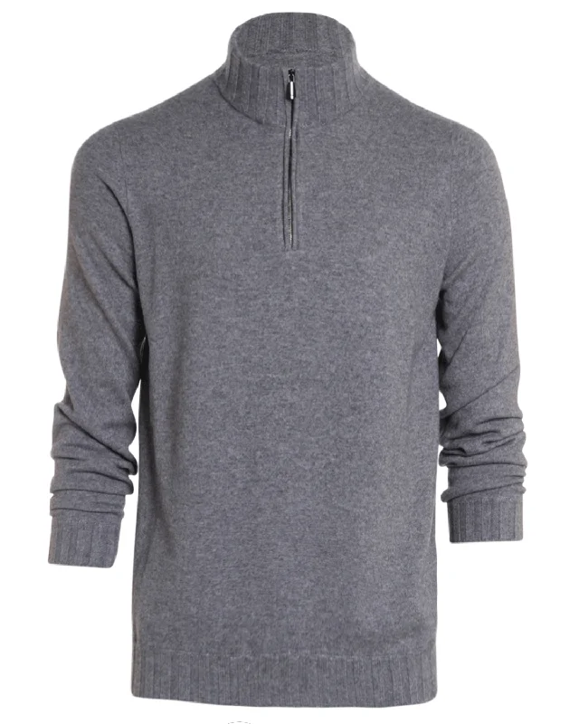 Pearl Grey Cashmere Quarter Zip Sweater