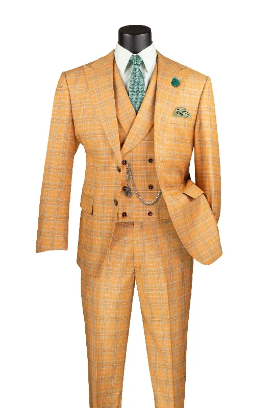 Orange Windowpane 3 Piece Suit