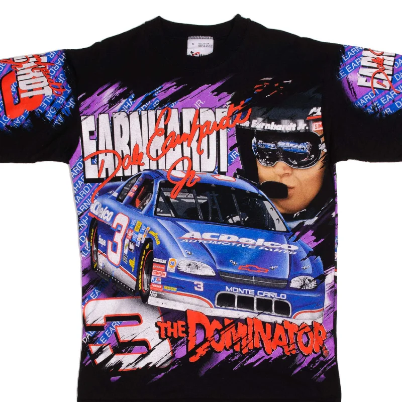 VINTAGE NASCAR ALL OVER PRINT DALE EARNHARDT JR 1990S TEE SHIRT MEDIUM MADE USA