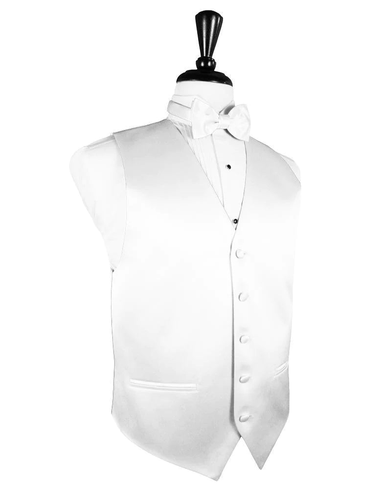 Ferrecci Mens Solid White Luxury Satin Tuxedo Wedding Prom Grad Choir Band 4pc Vest Set