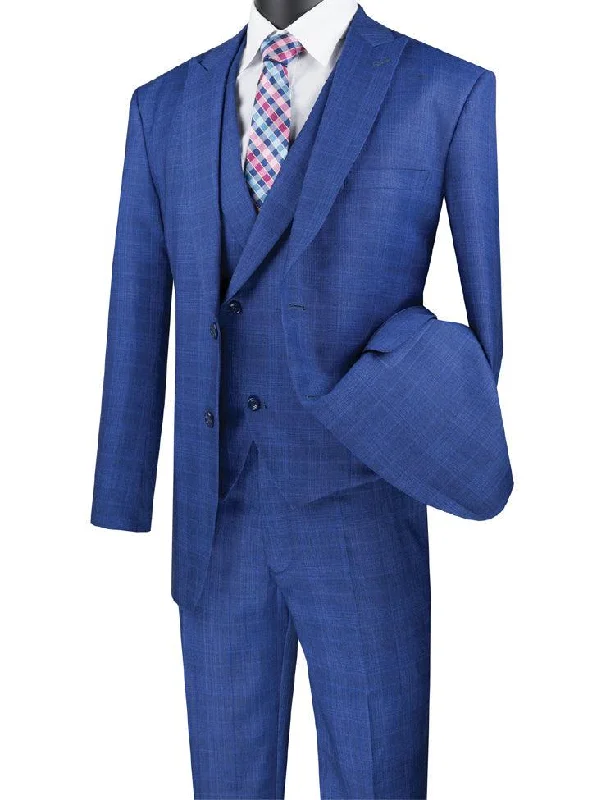 Three Piece Glen Plaid Blue Suit