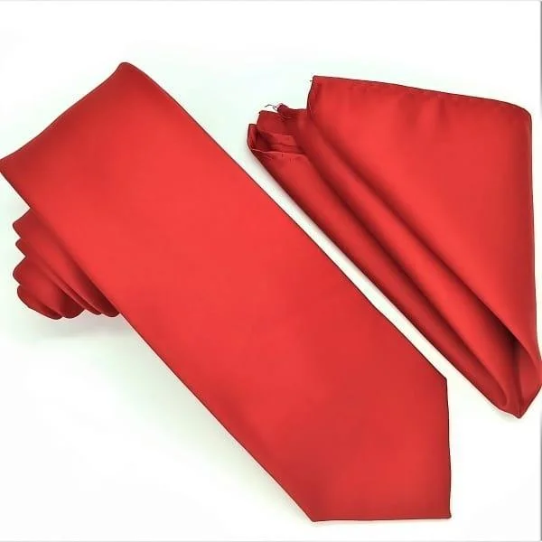 Fire Red Tie and Hanky Set