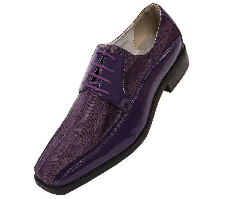 Men's Striped Satin and Matching Patent Upper Shoes Color Purple