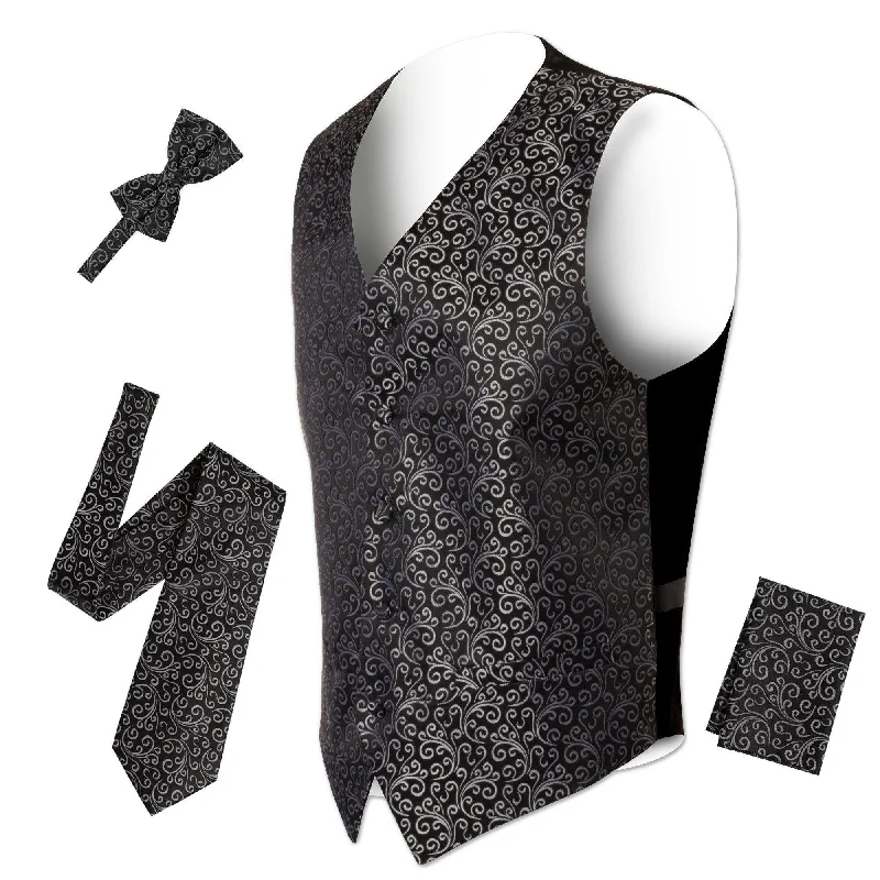 Ferrecci Mens PV50-1 Black Silver Vest Set