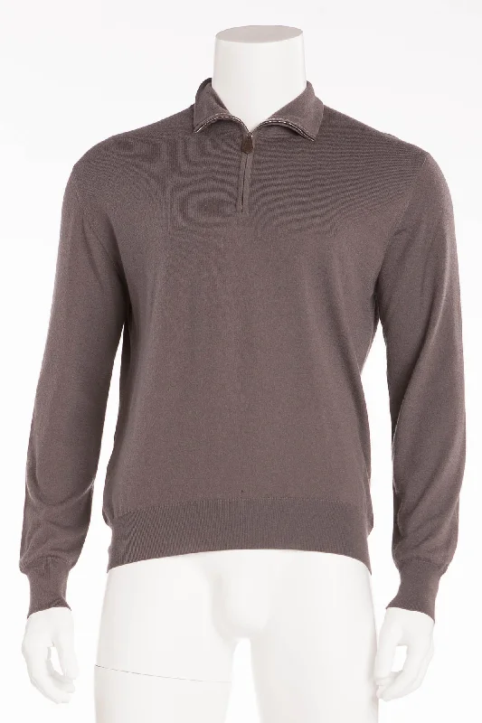 Hermes - Long Sleeve Grey Zip Neck Cashmere Sweater - XL