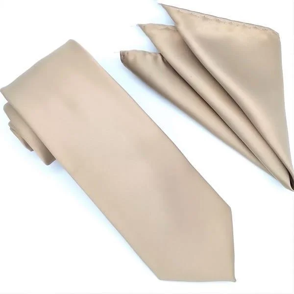 Beige Tie and Hanky Set