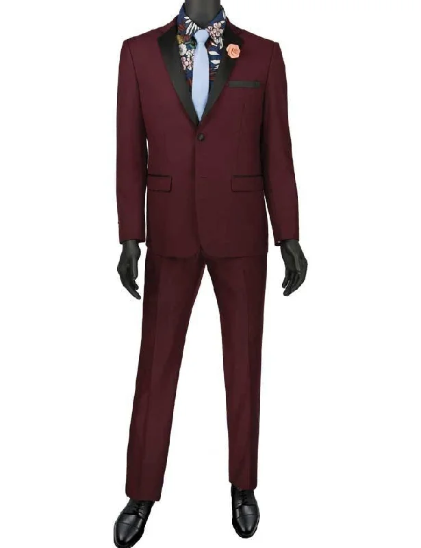 Ultra Slim Fit Burgundy with Black Lapel 2 Piece Tuxedo