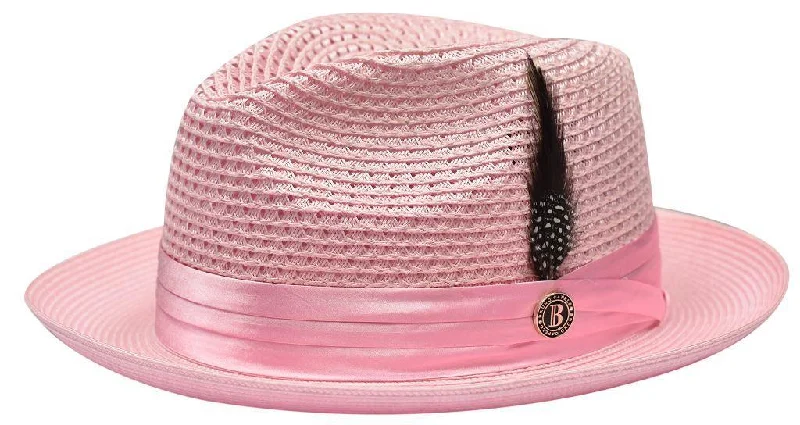 Pink Fedora Braided Straw Hat