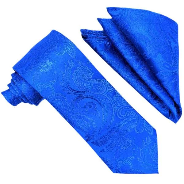 Royal Blue Paisley Tie and Hanky Set