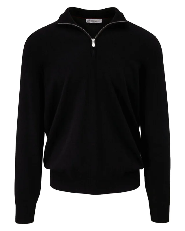 Black Cashmere Half-Zip Sweater