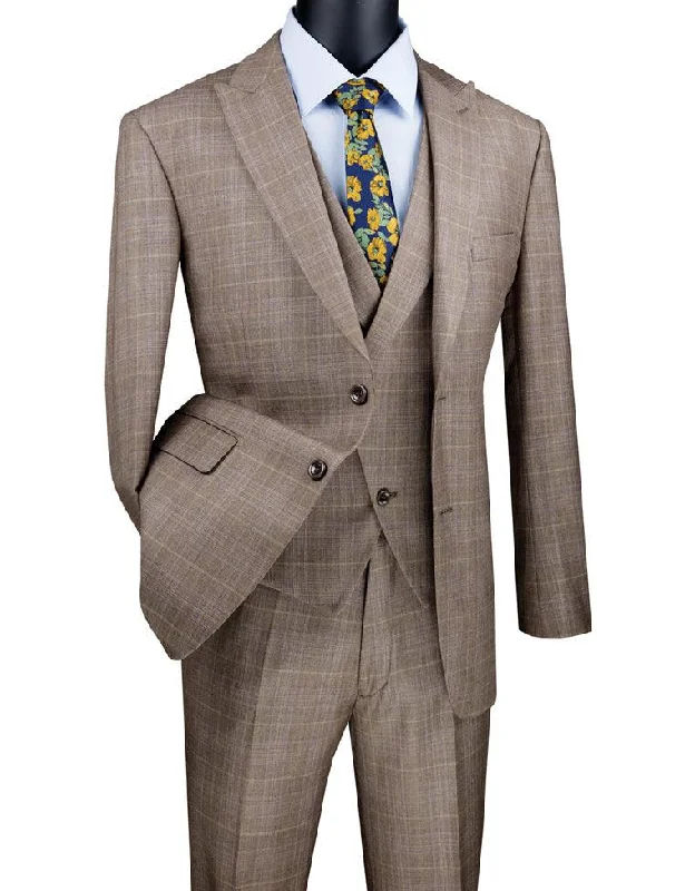 Three Piece Glen Plaid Tan Suit