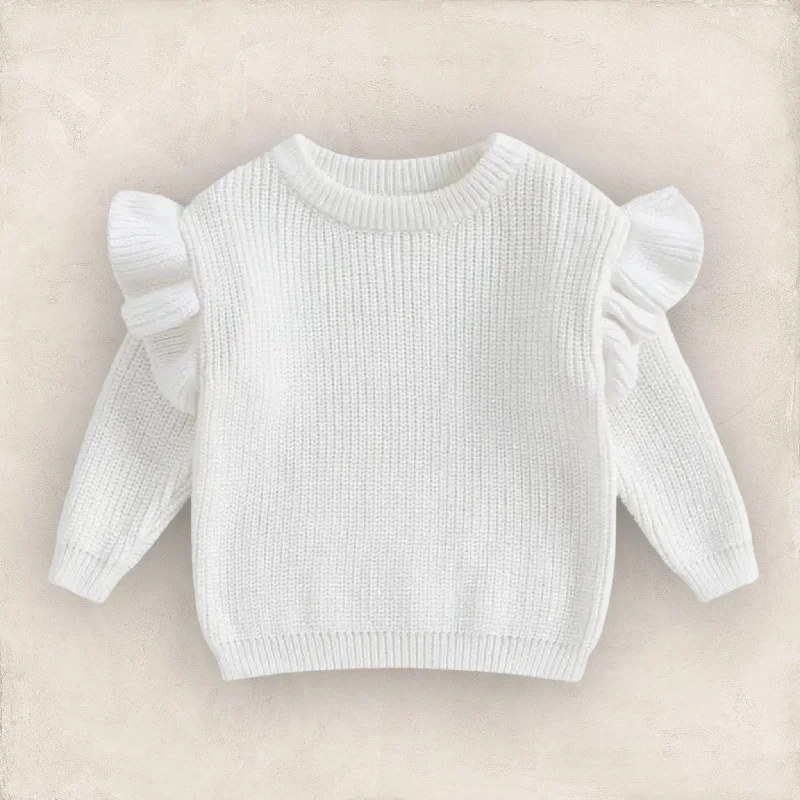 Willow Ruffle Knit Sweater - White