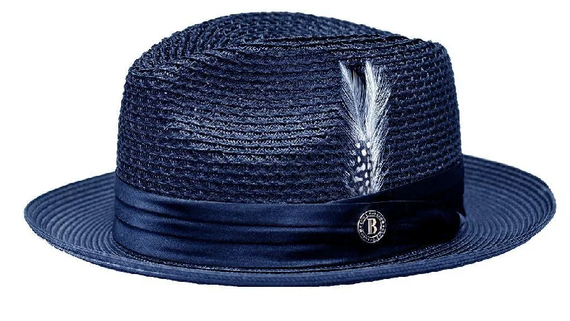 Navy Fedora Braided Straw Hat