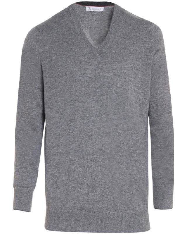 Charcoal Cashmere V-Neck Sweater