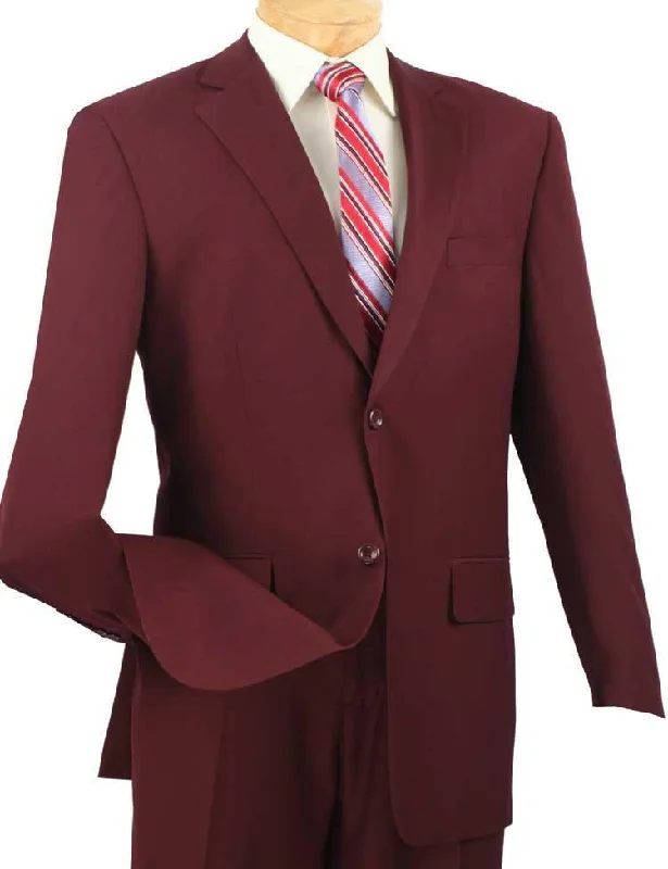 Classic Fit Sharkskin 2 Piece Suit Color Burgundy