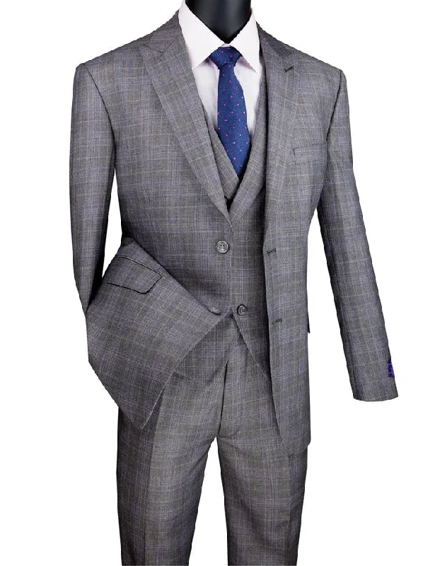 Three Piece Glen Plaid Gray Suit