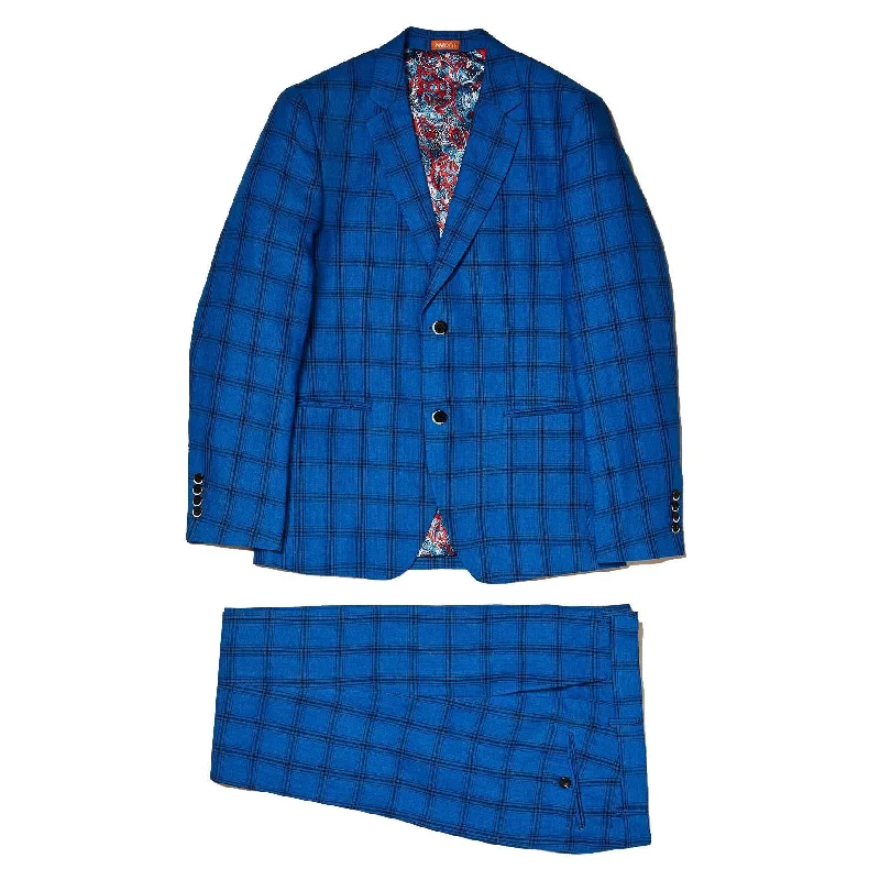 Linen Yarn Dye Royal Blue Check Suit