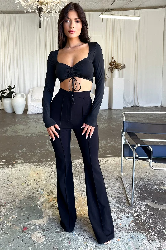 Chic Lounge Token Flare Pants - Black