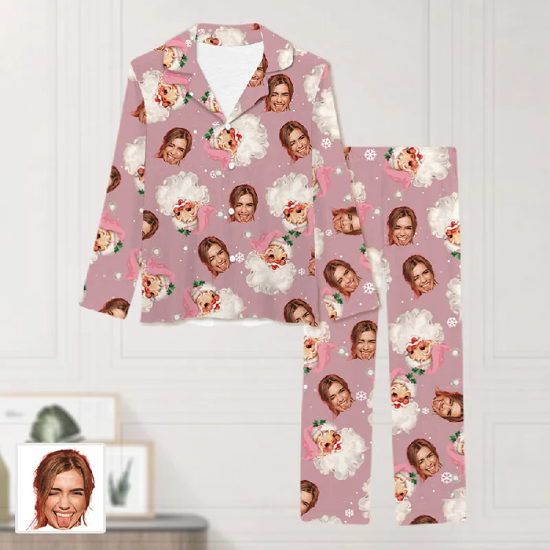 Daily Comfort Customized Pajamas Personalized Women's Pajamas Pink Santa Claus Elastic Pajamas Pants Birthday Christmas Gift