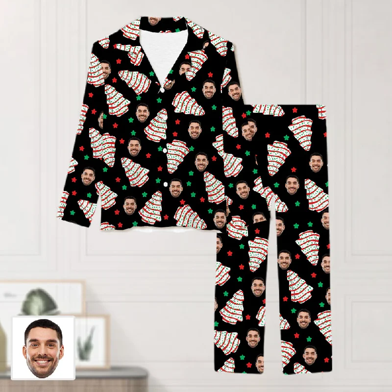 Casual Wear Custom Christmas Tree Cakes Pajama Set Long Sleeve Buttons Lapel Top & Elastic Pants Women's Sleepwear For Fall