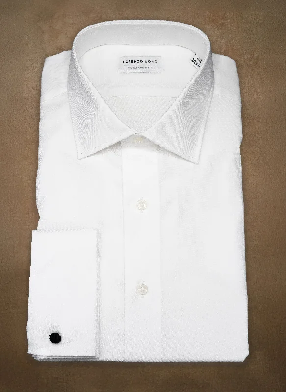 Alexander in White Nano Grid Textured French Cuff Shirt