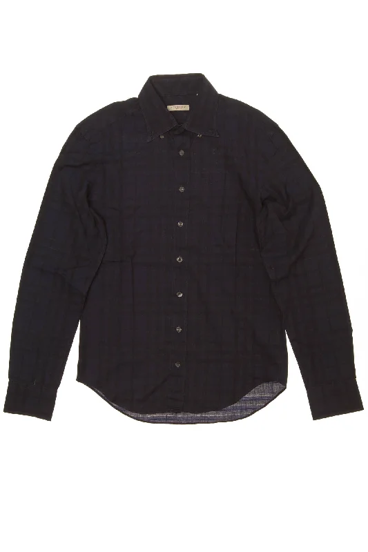 Burberry Brit - Dark Blue Checkered Long Sleeve Button Down -  Men's  size S