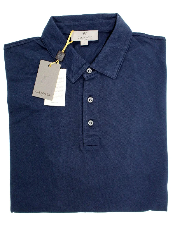 Sports Style Canali Polo Shirt Navy Cotton Short Sleeve Polo Shirt 46 / XS