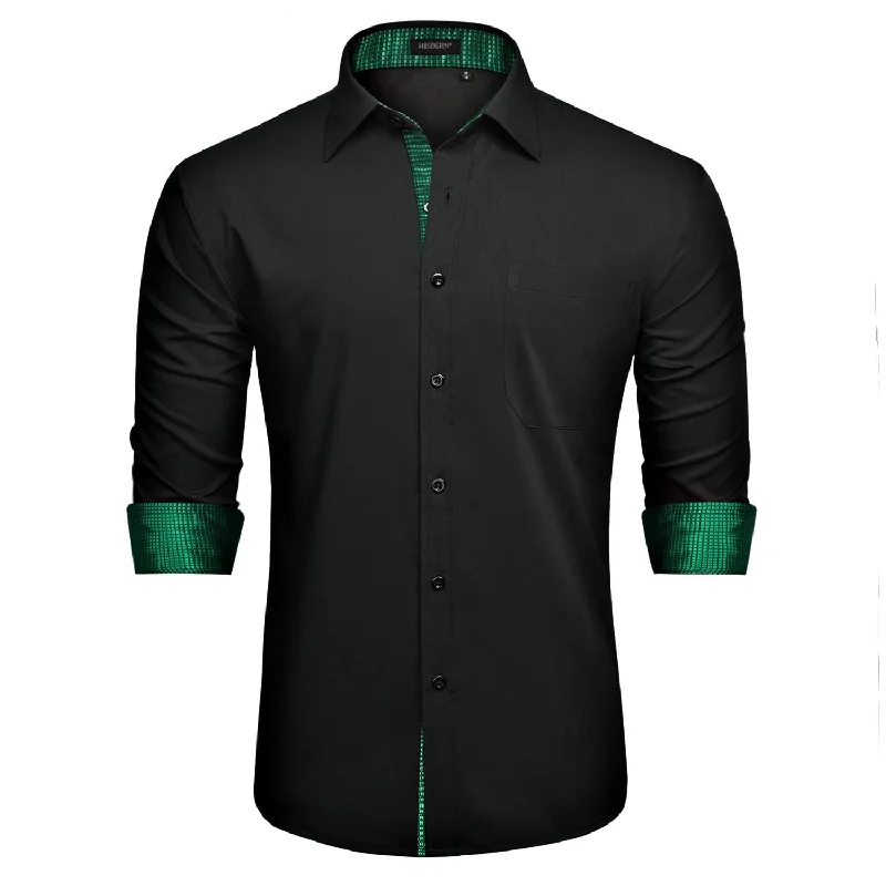 Men's Patchwork Dress Shirt with Pocket - 01-BLACK/GREEN