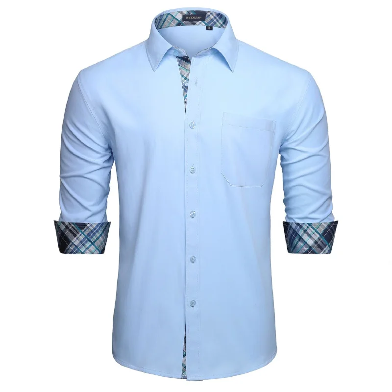 Men's Patchwork Dress Shirt with Pocket - 10-BLUE