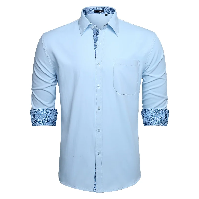 Men's Patchwork Dress Shirt with Pocket - 11-BLUE/PAISLEY