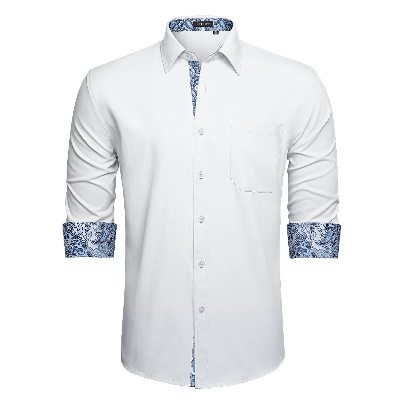 Modernism Men's White Dress Shirt with Pocket - WHITE/PAISLEY