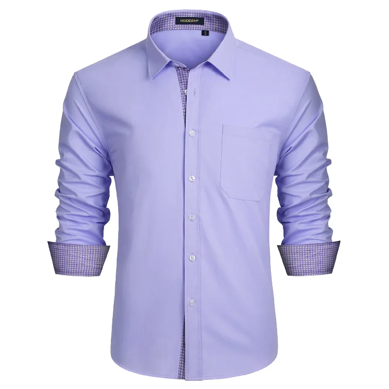 Men's Patchwork Dress Shirt with Pocket - 15-PURPLE