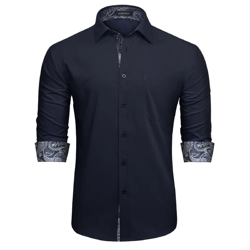 Men's Patchwork Dress Shirt with Pocket - 16-NAVY BLUE/PAISLEY