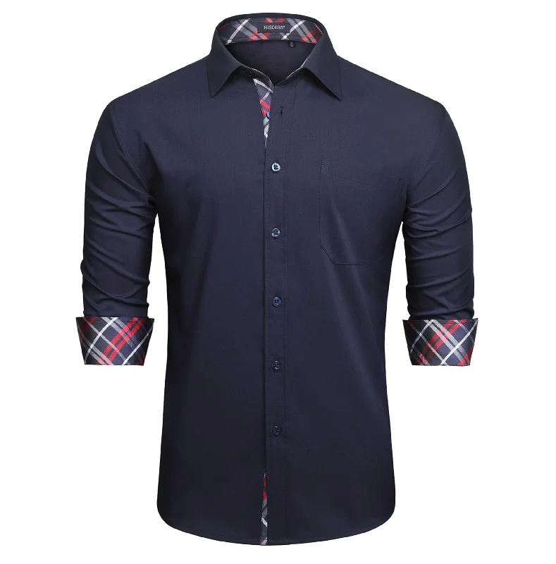 Men's Dress Shirt with Pocket - 17-NAVY BLUE