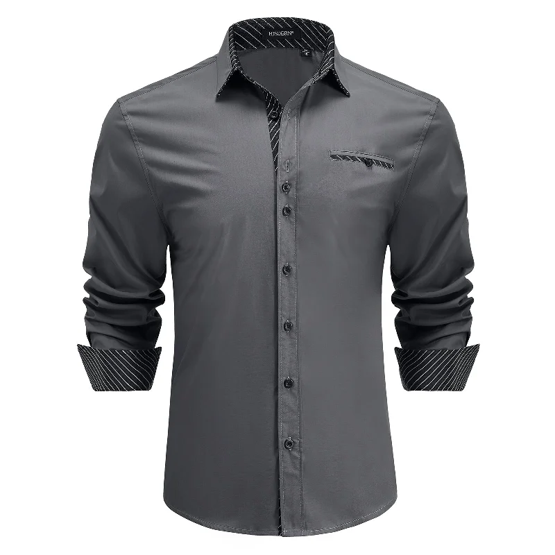 Men's Patchwork Dress Shirt with Pocket - A-04 GREY/BLACK